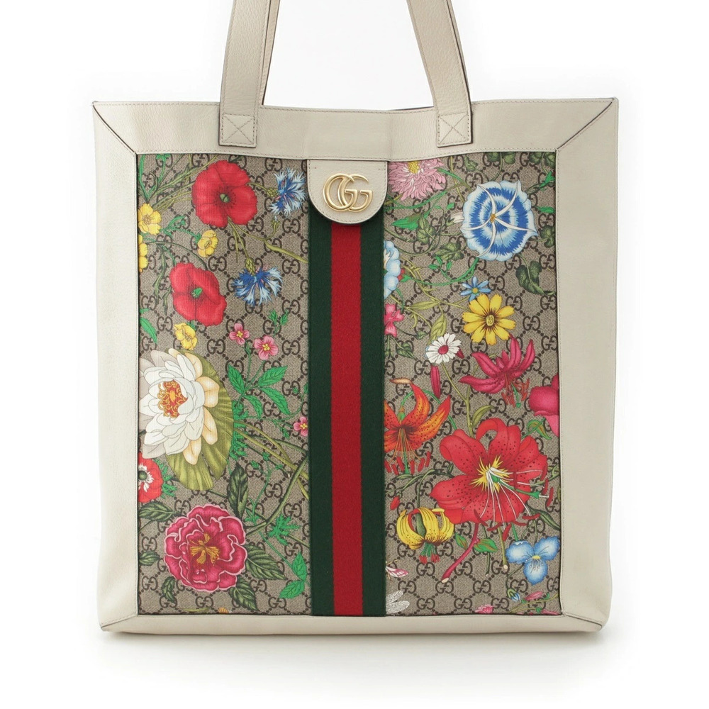 Gucci Ophidia Clutch GG Canvas Off Tote Pouch White Bag Supreme Flower White